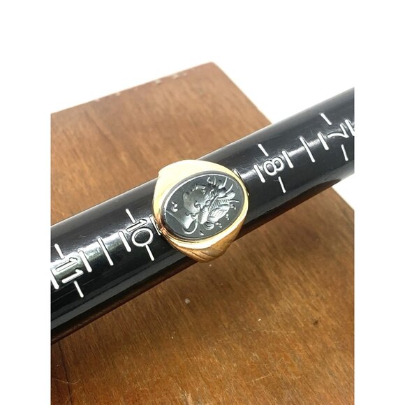 Hematite Cocktail Signet Ring 10k Gold Estate Jewelry Vintage Unisex Size 9 - Picture 9 of 14